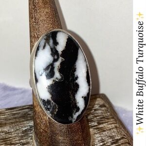 -•* White Buffalo Turquoise Gemstone Chunky Handmade Ring